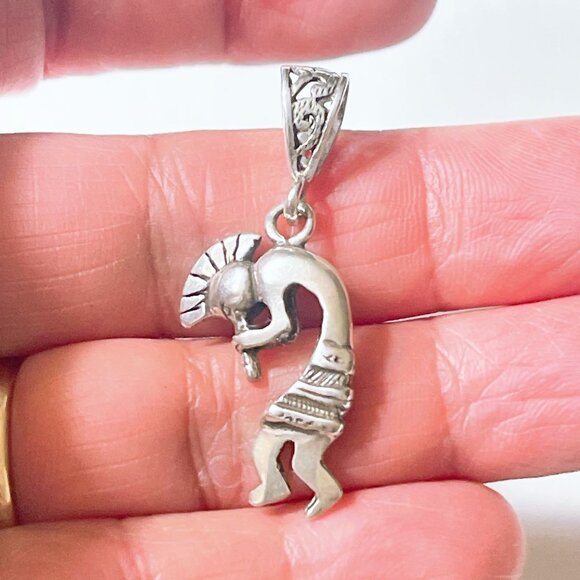 Sterling Silver Kokopelli Pendant With Intricate Tribal Design - Picture 5 of 7